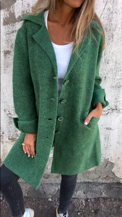 LONG CASUAL COAT WITH STYLISH LAPELS – ELEGANT WOMEN'S COAT FOR EVERY OCCASION