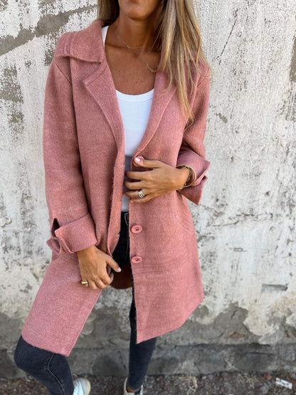 LONG CASUAL COAT WITH STYLISH LAPELS – ELEGANT WOMEN'S COAT FOR EVERY OCCASION